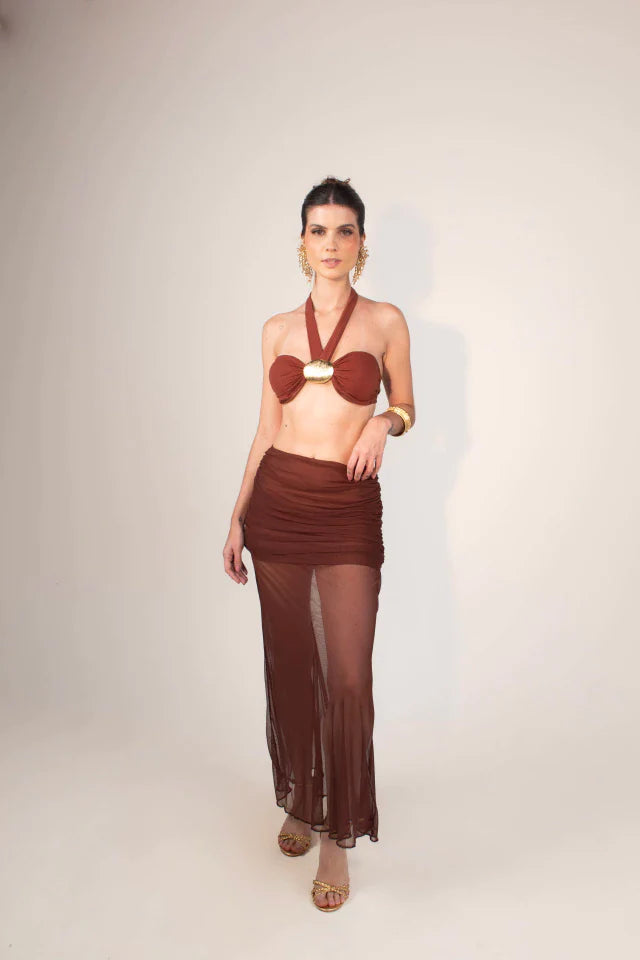 Saia Positano Tule Marrom