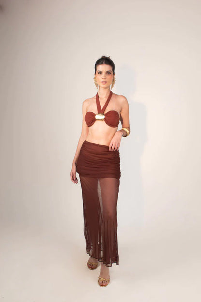 Saia Positano Tule Marrom