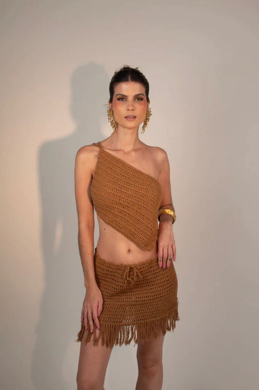 Conjunto Calábria Crochê Marrom