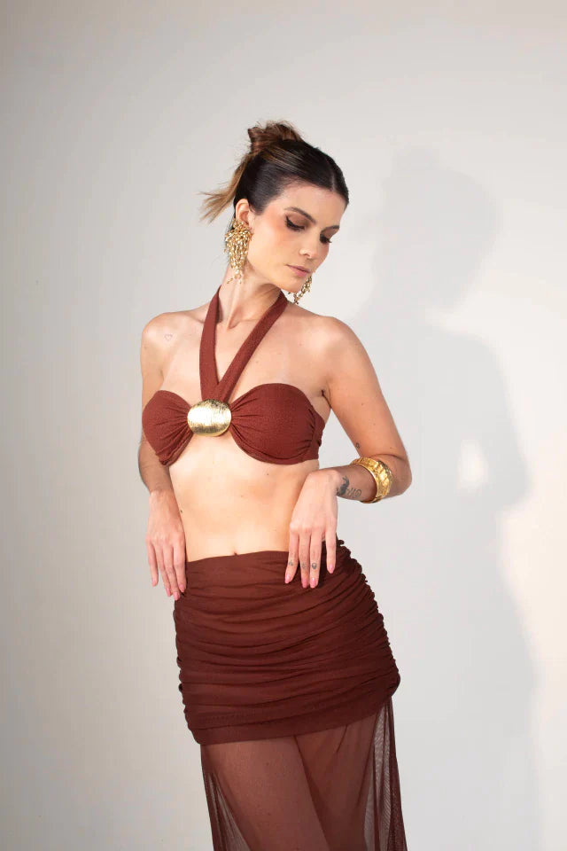 Saia Positano Tule Marrom