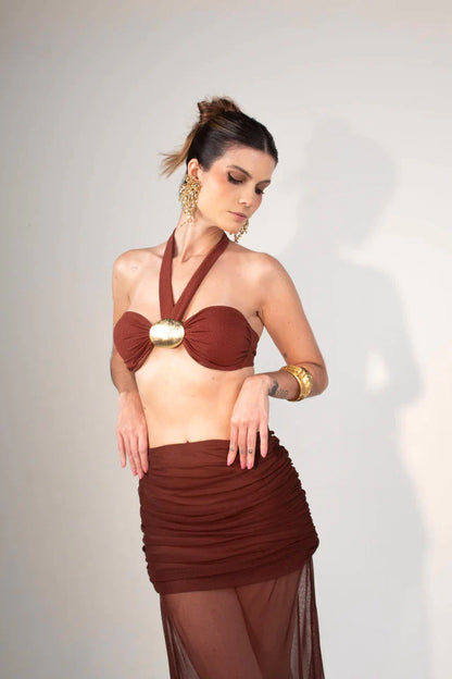 Saia Positano Tule Marrom