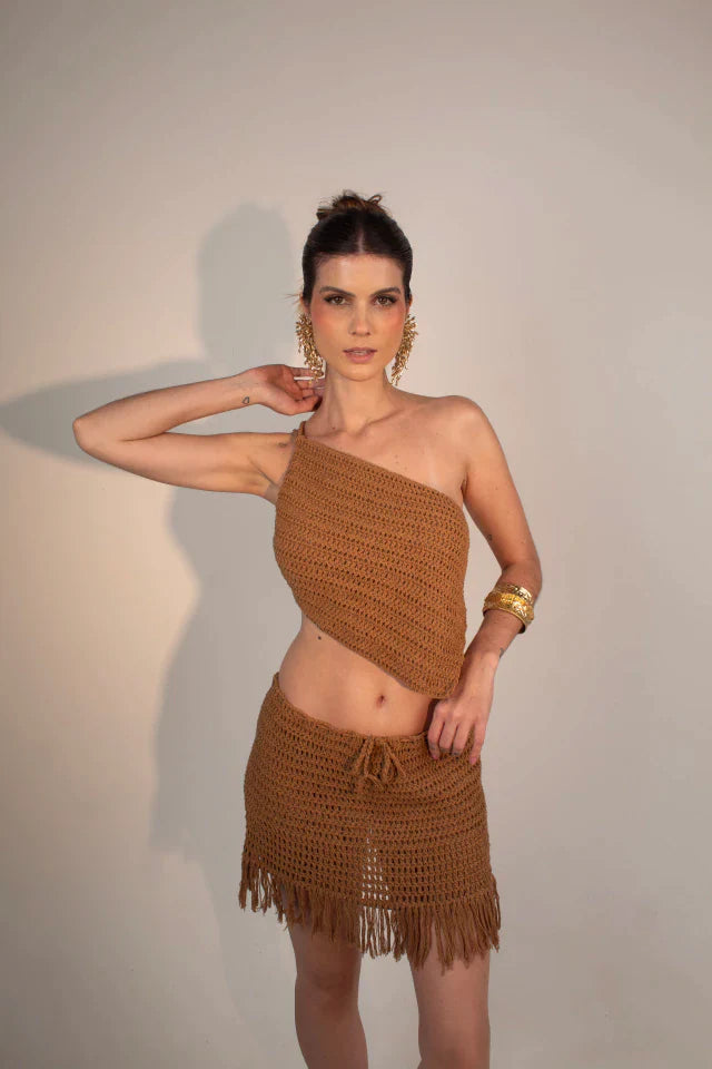 Conjunto Calábria Crochê Marrom