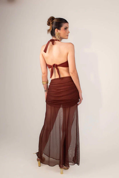 Saia Positano Tule Marrom