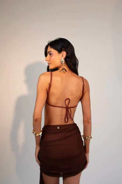 Saia Cannes Tule Marrom
