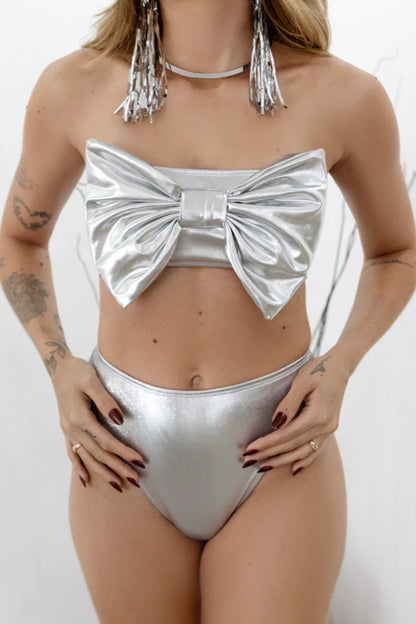 Biquíni Laço Metalizado Prata